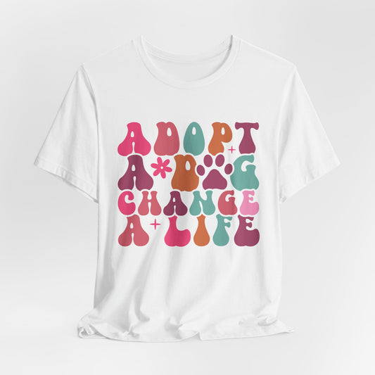 "Adopt a Dog, Change a Life – Vibrant Retro Dog Rescue Design"